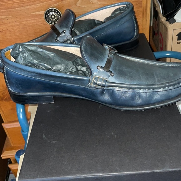 Kenneth Cole New York Zone In Navy Leather Loafers - Picture 4 of 6